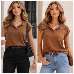 Pilcro Anthropologie Cashmere Short Sleeve Sweater Camel XL NWT